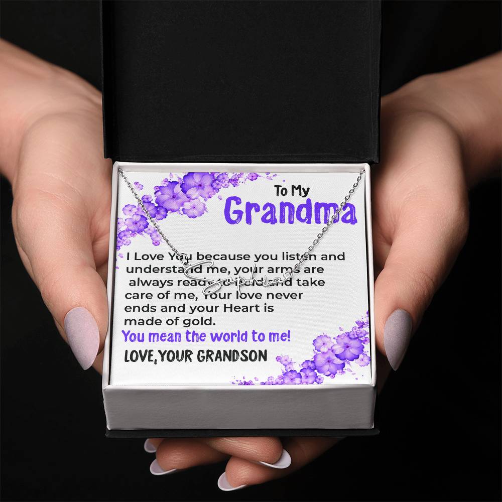 To My Grandma, My World | Signature Style Necklace Gift from Grandson | Gift for Grandma