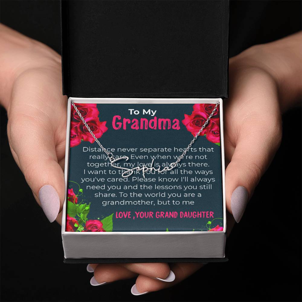 To My Grandma | Elegant Signature Style Necklace Gift from Granddaughter | Gift for Grandma