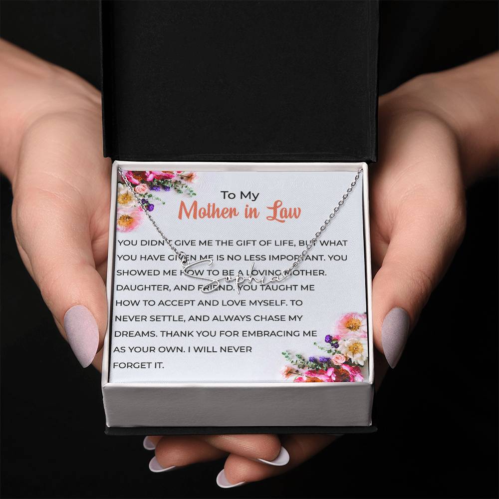 To My Cherished Mother-in-Law | Signature Style Personalized Name Necklace with Heartfelt Wishes