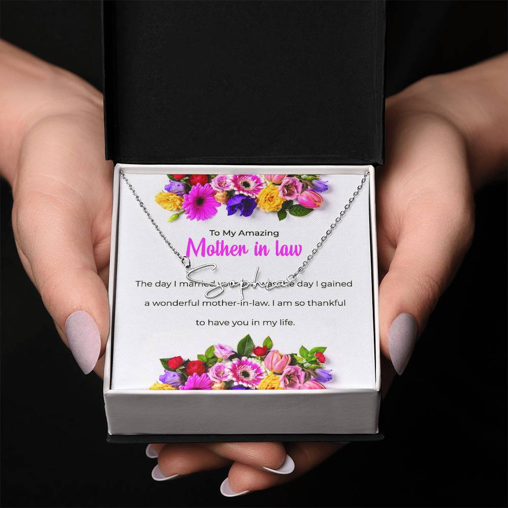 To My Amazing Mother-in-Law | Signature Style Personalized Name Necklace with Heartfelt Message
