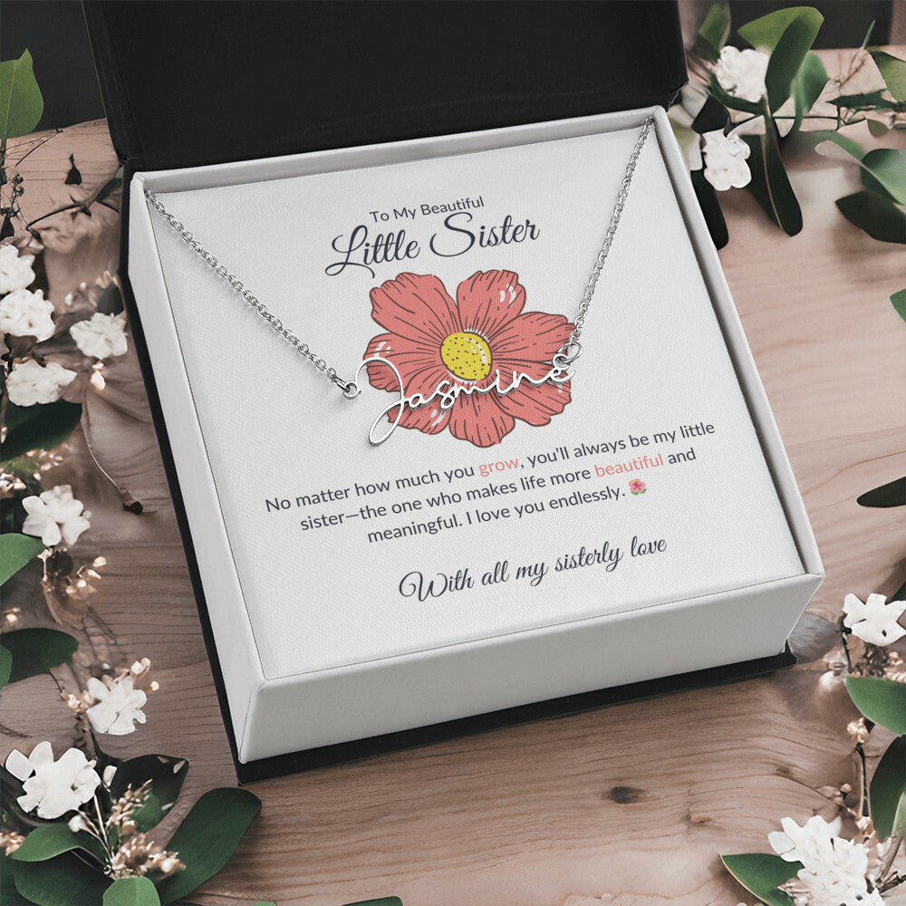 Beautiful Little Sister Signature Style Custom Name Necklace | Gift for Sister | Necklace Gift for Sister
