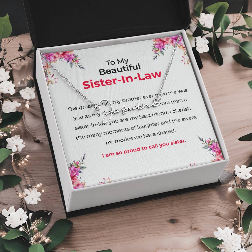 To My Beautiful Sister-in-law Gift Necklace | Signature Style Personalized Custom Name Necklace | Sister-in-Law Gift