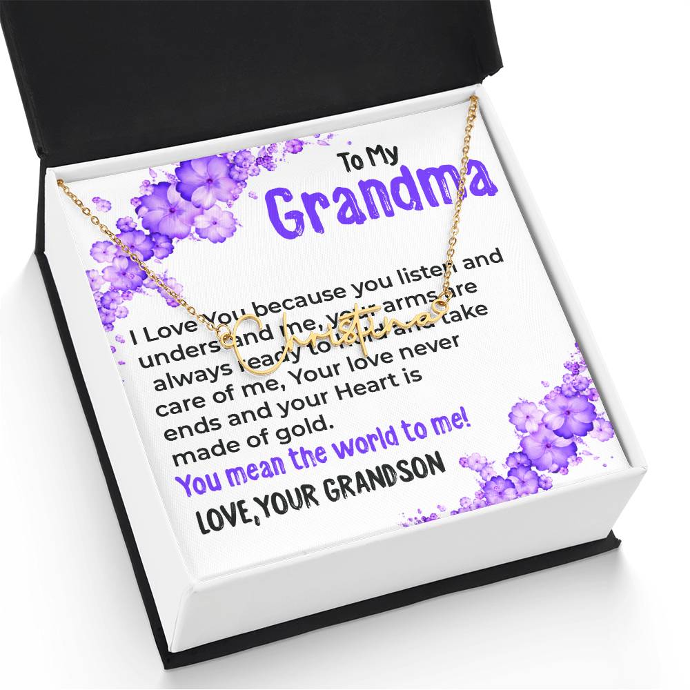 To My Grandma, My World | Signature Style Necklace Gift from Grandson | Gift for Grandma