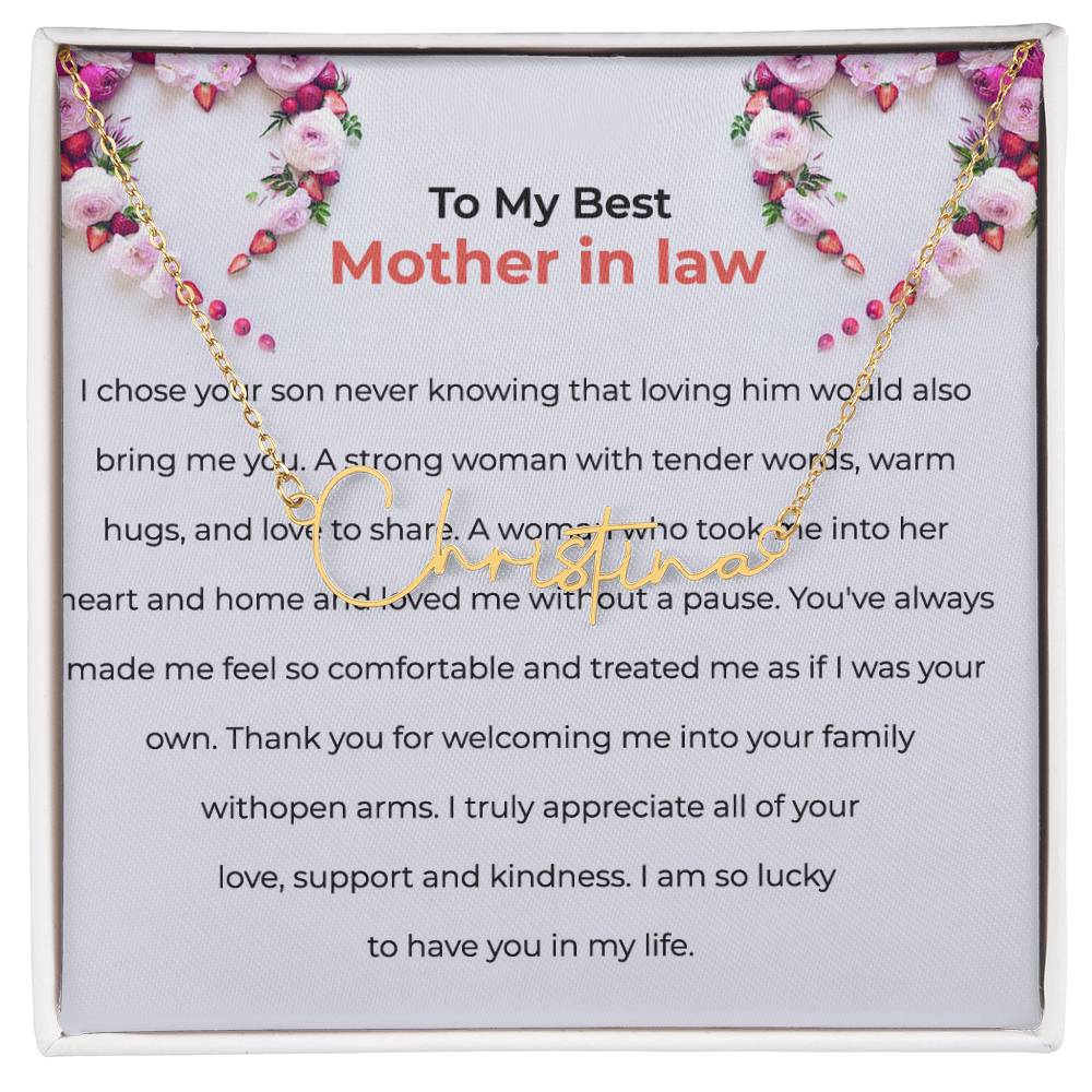 For the Best Mother-in-Law | Signature Style Custom Name Necklace with Loving Message