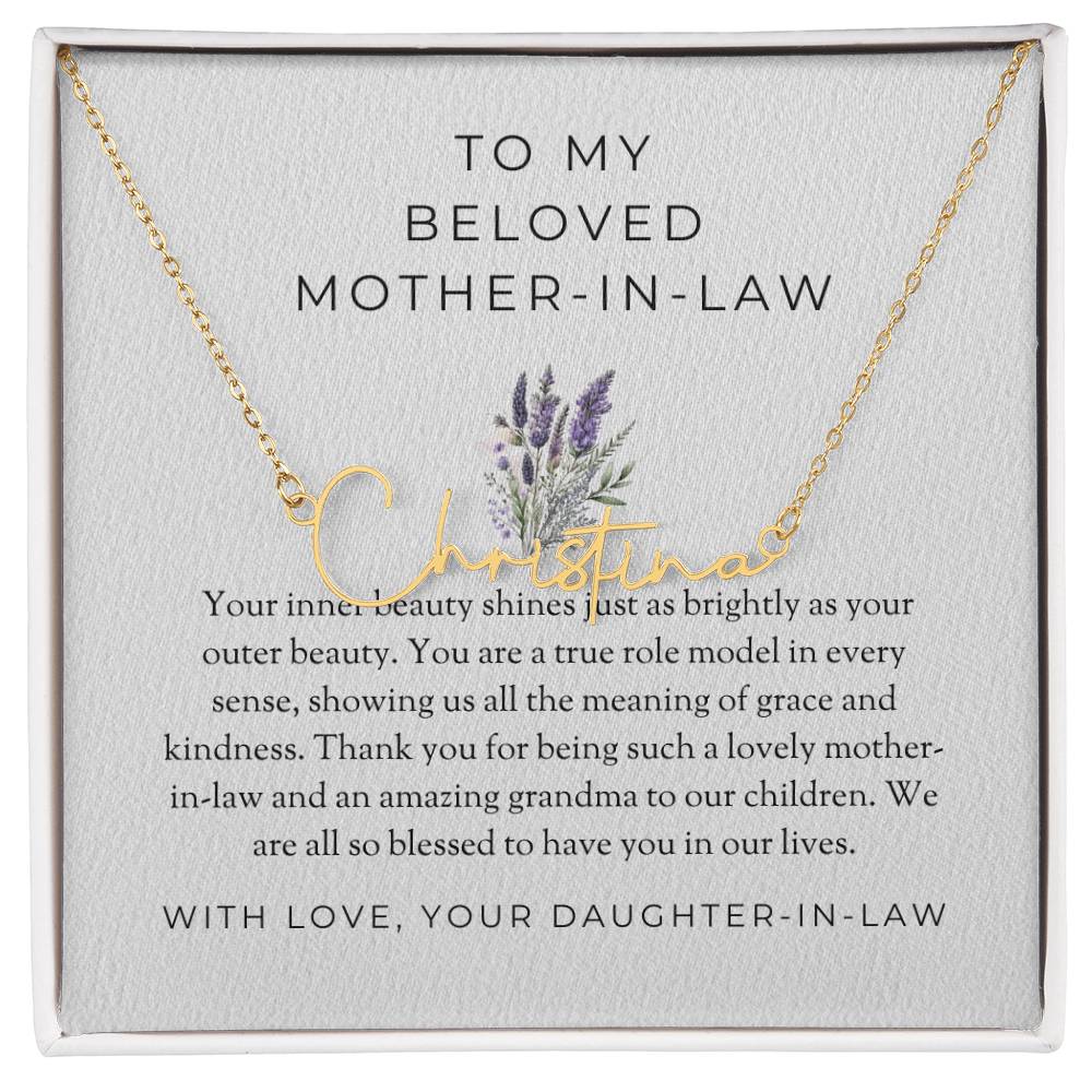 For My Beloved Mother-in-Law | Signature Style Custom Name Necklace to Treasure