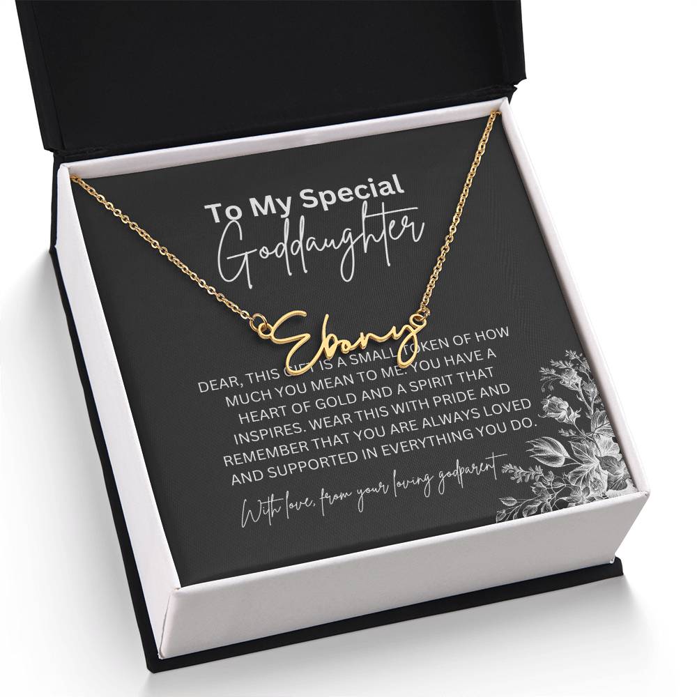 To My Special Goddaughter | Elegant Signature Name Necklace with a Heartfelt Message Card