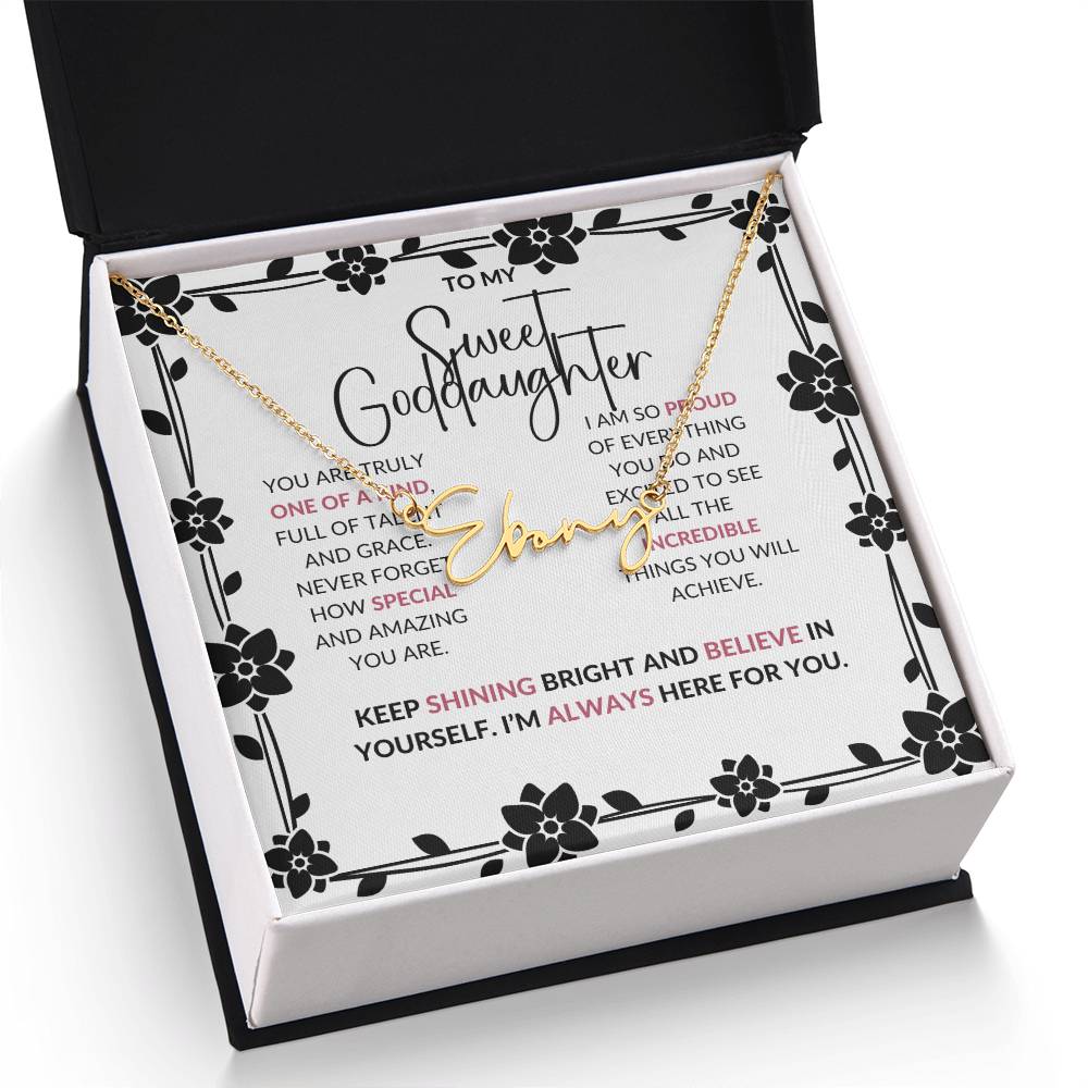 To My Sweet Goddaughter | Signature Style Custom Name Necklace with a Loving Message