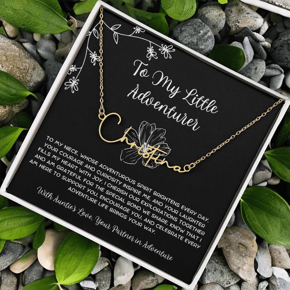 To My Little Adventurer - From Aunt to Niece Signature Name Necklace - SOUVMOUR