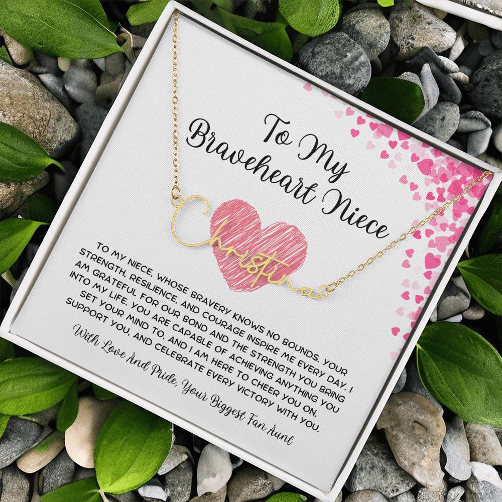 To My Braveheart Niece - From Aunt to Niece Signature Name Necklace - SOUVMOUR