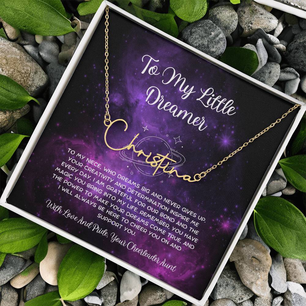 To My Little Dreamer - From Aunt to Niece Signature Name Necklace - SOUVMOUR