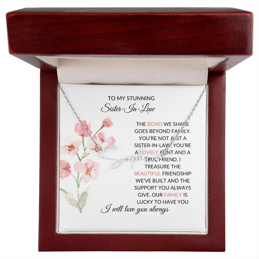 To My Stunning Sister-in-law Signature Style Personalized Custom Name Necklace | Sister-in-Law Gift