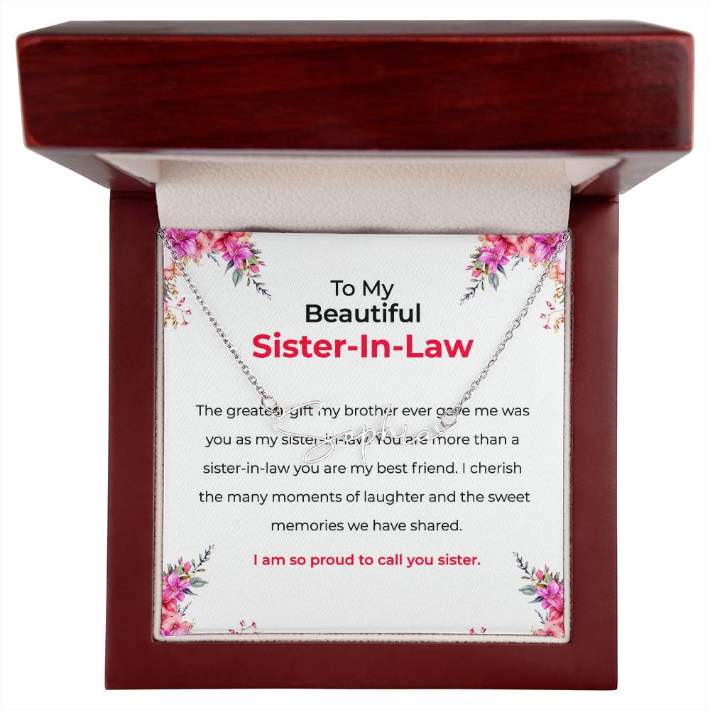 To My Beautiful Sister-in-law Gift Necklace | Signature Style Personalized Custom Name Necklace | Sister-in-Law Gift