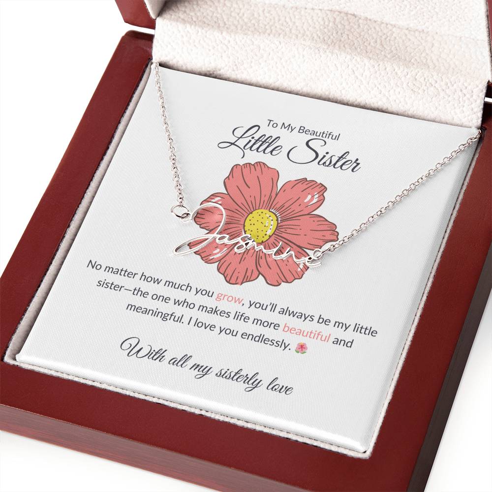 Beautiful Little Sister Signature Style Custom Name Necklace | Gift for Sister | Necklace Gift for Sister