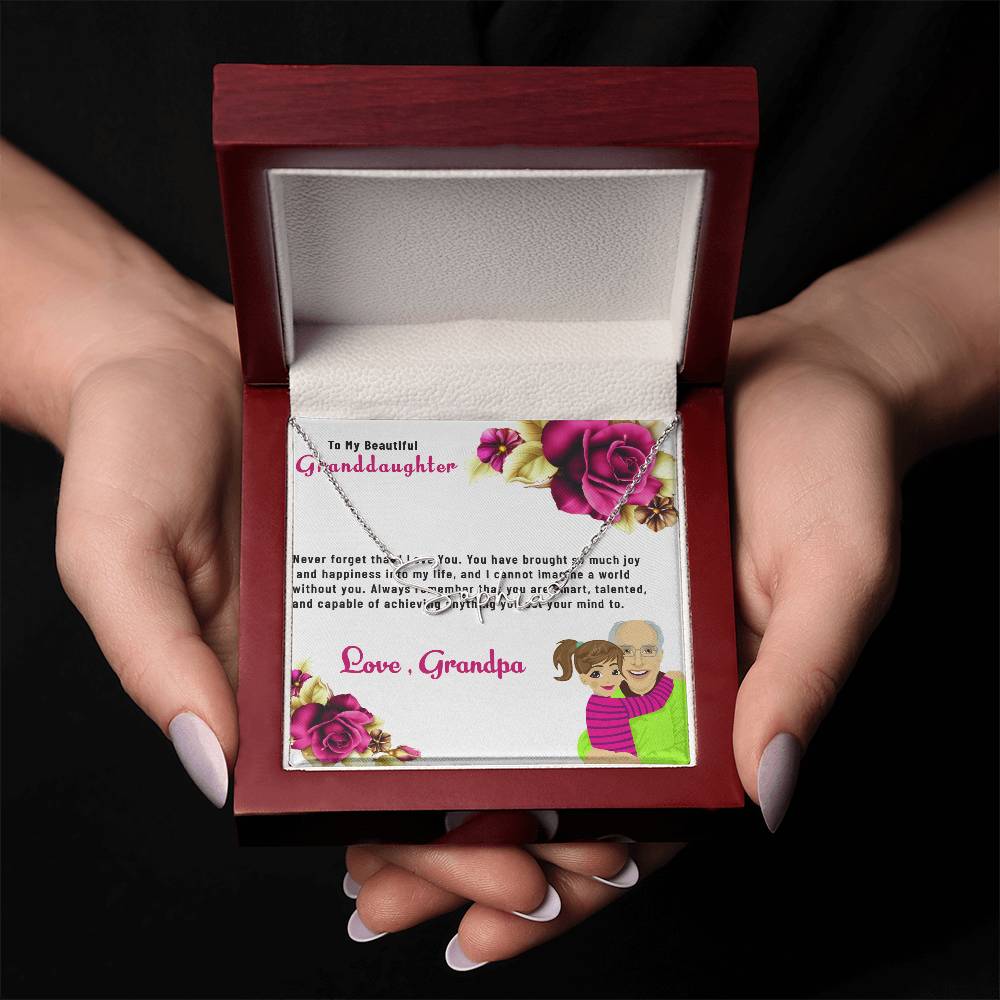 To My Beautiful Granddaughter Necklace | Signature Style Custom Name Necklace Gift from Grandpa