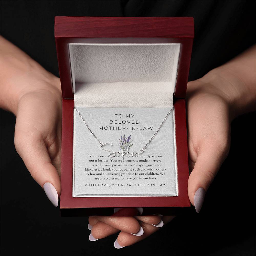 For My Beloved Mother-in-Law | Signature Style Custom Name Necklace to Treasure