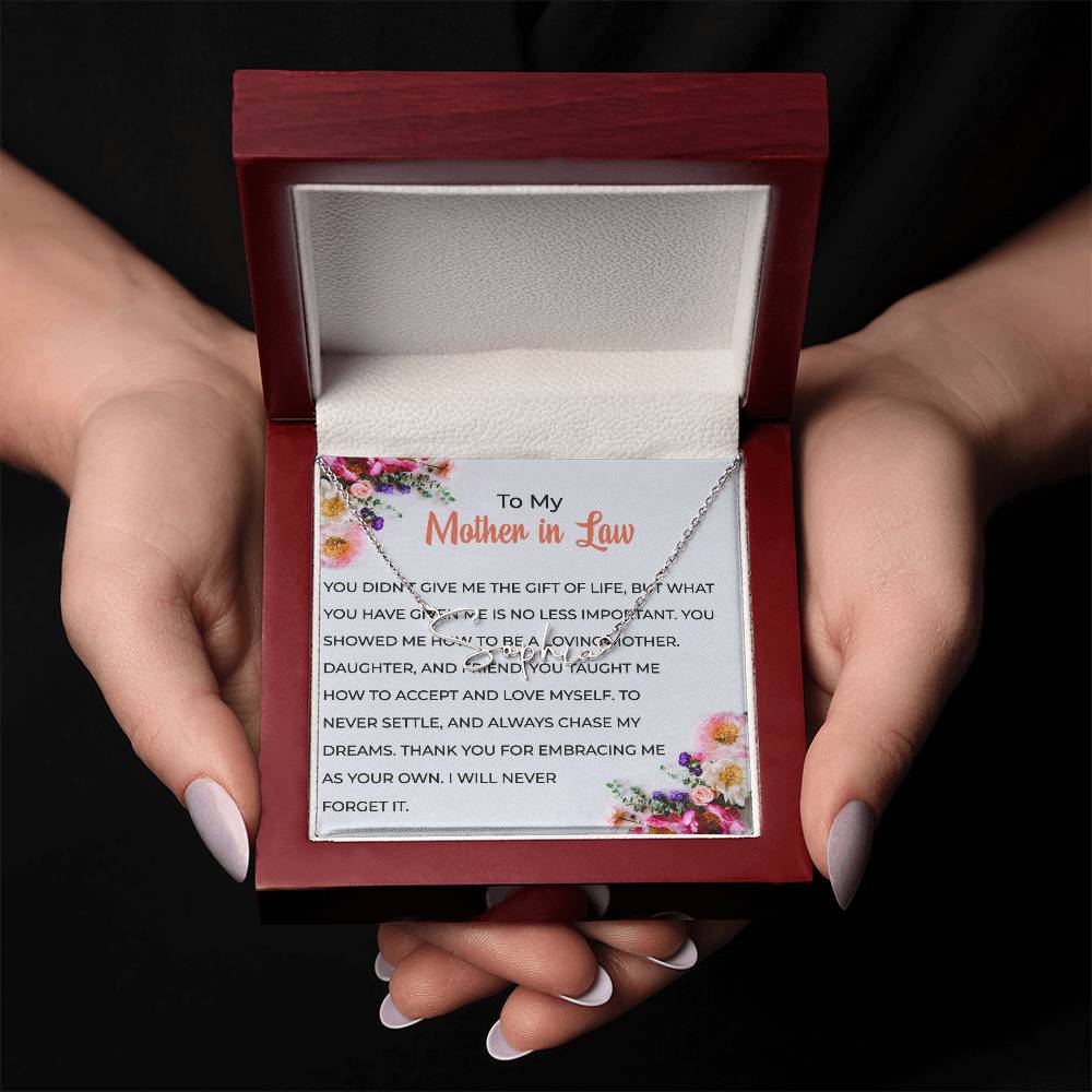 To My Cherished Mother-in-Law | Signature Style Personalized Name Necklace with Heartfelt Wishes