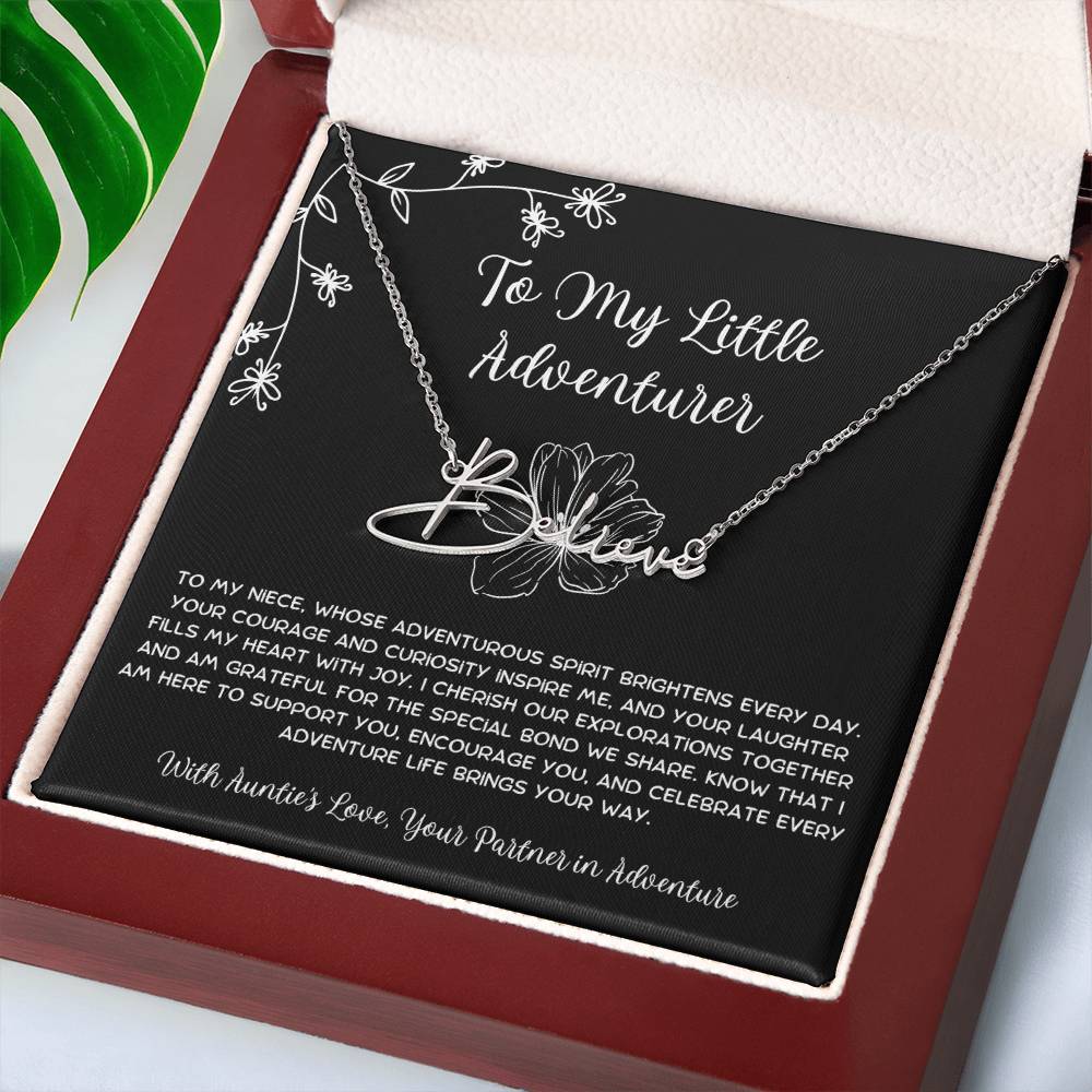 To My Little Adventurer - From Aunt to Niece Signature Name Necklace - SOUVMOUR