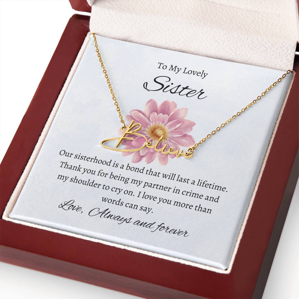 To My Lovely Sister Signature Style Custom Name Necklace | Gift for Sister | Necklace Gift for Sister