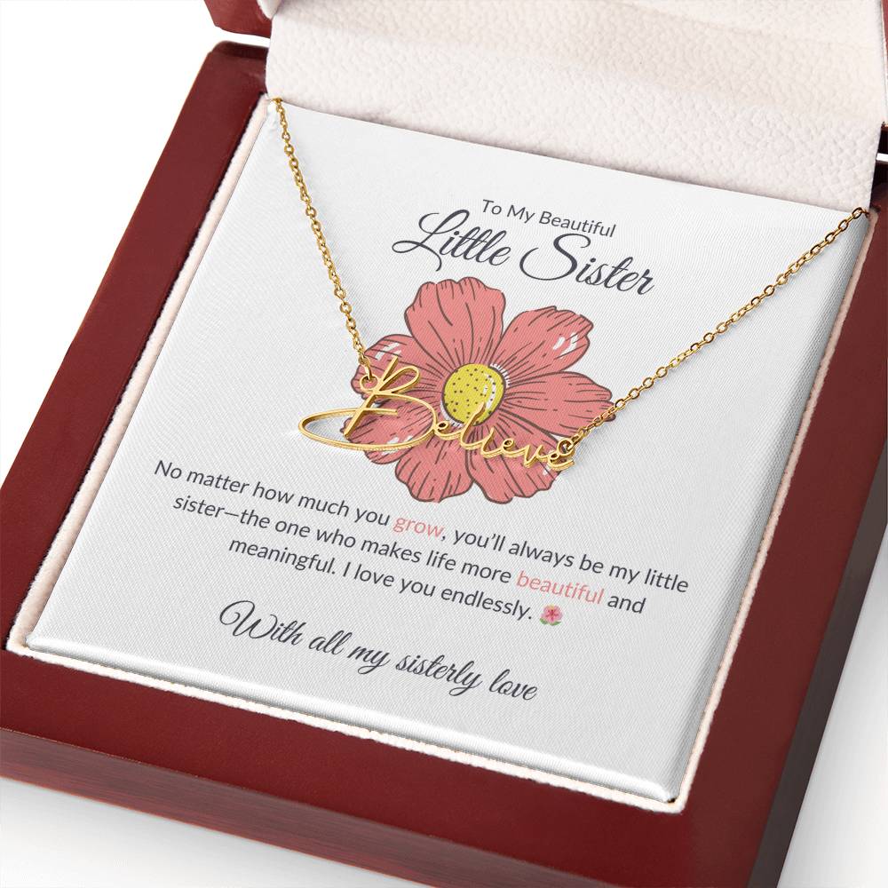 Beautiful Little Sister Signature Style Custom Name Necklace | Gift for Sister | Necklace Gift for Sister