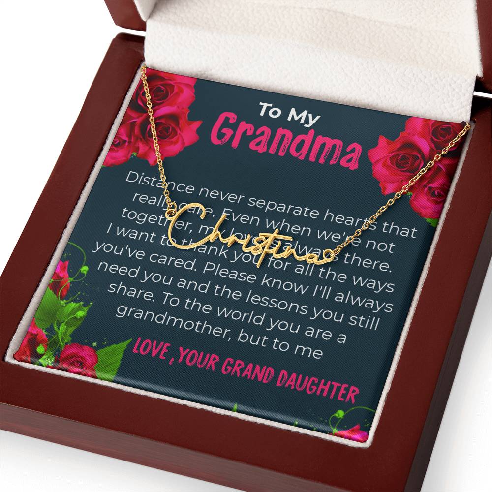 To My Grandma | Elegant Signature Style Necklace Gift from Granddaughter | Gift for Grandma