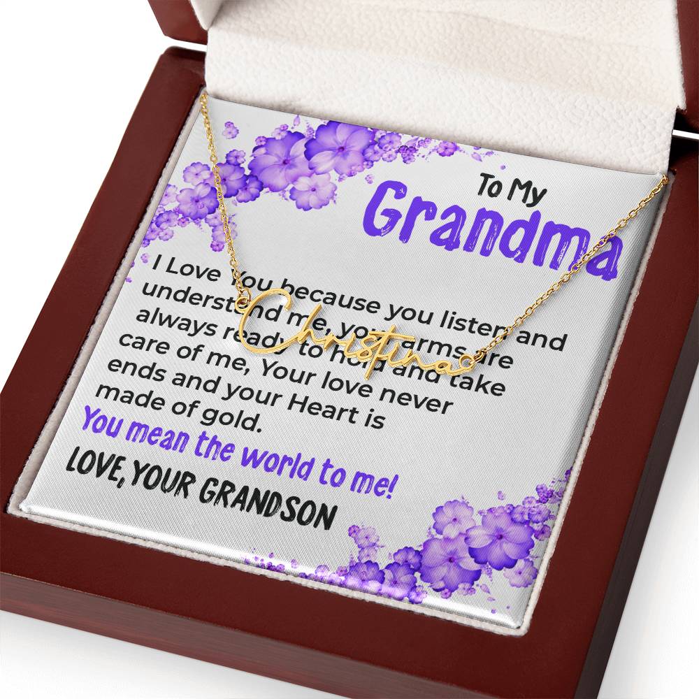 To My Grandma, My World | Signature Style Necklace Gift from Grandson | Gift for Grandma