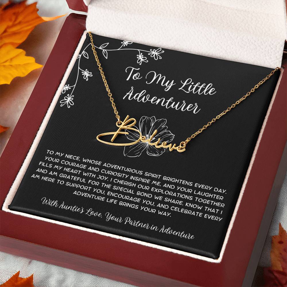 To My Little Adventurer - From Aunt to Niece Signature Name Necklace - SOUVMOUR