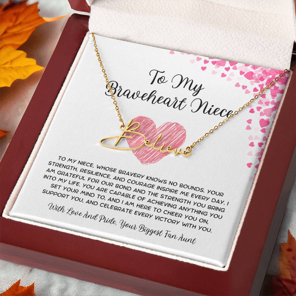 To My Braveheart Niece - From Aunt to Niece Signature Name Necklace - SOUVMOUR