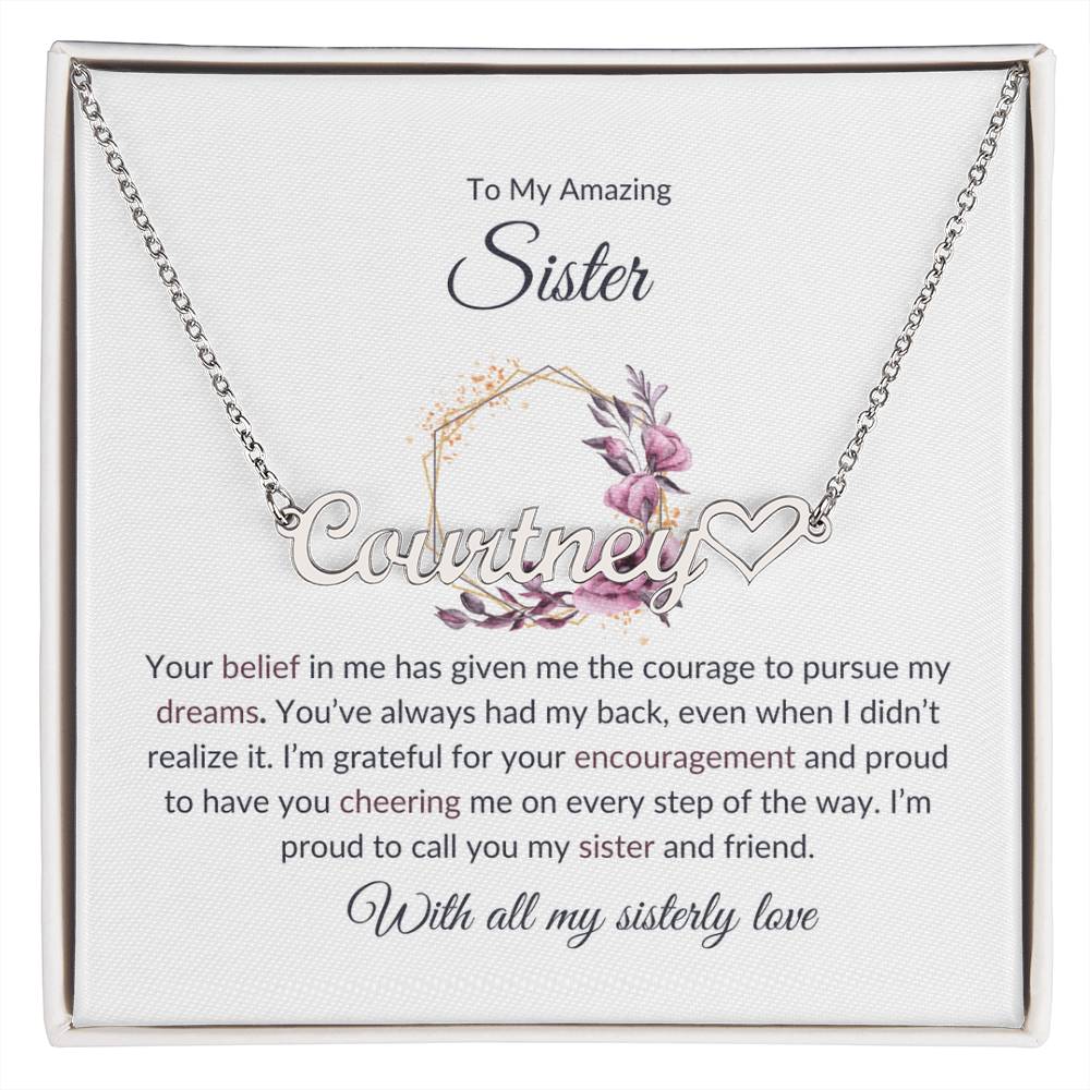 To My Amazing Sister Heart Name Necklace | Gift for Sister | Necklace Gift for Sister