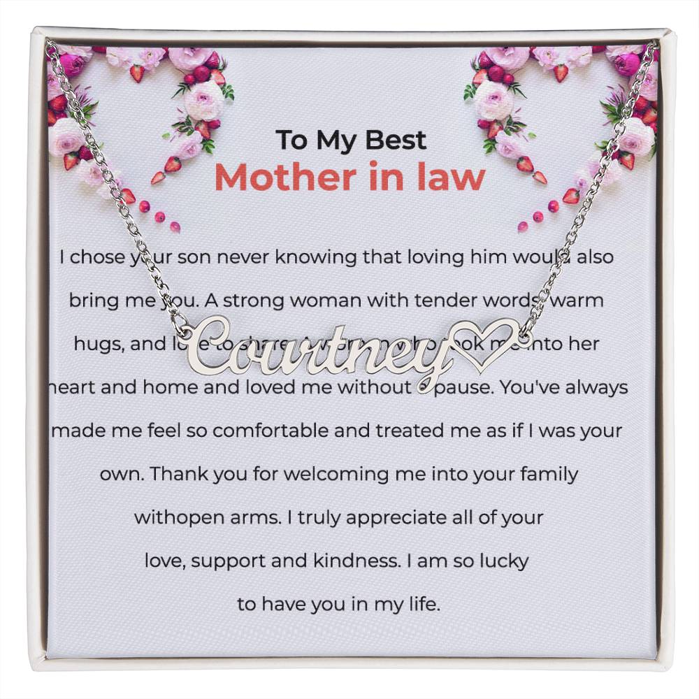 For the Best Mother-in-Law | Heart-Shaped Custom Name Necklace with Heartfelt Wishes
