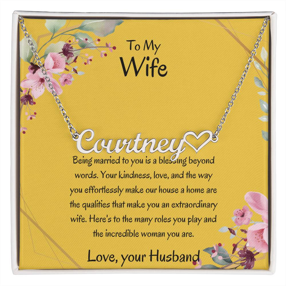 To My Wife, My Universe - Personalized Heart Name Necklace with Special Message