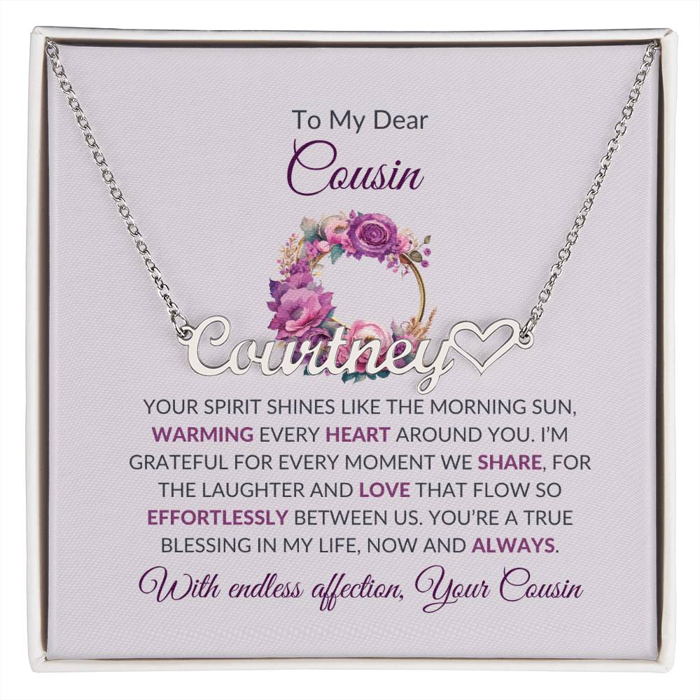 Custom Name Necklace | Cousin Necklace | To My Dear Cousin - Heart Name Necklace | Cousin Friendship Necklace