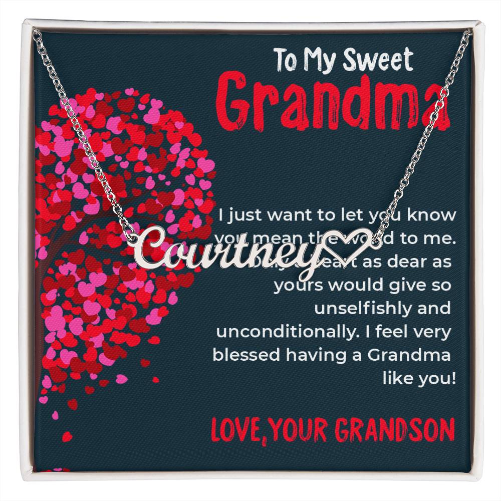 To My Sweet Grandma | Timeless Heart Name Necklace Gift from Grandson | Gift for Grandma