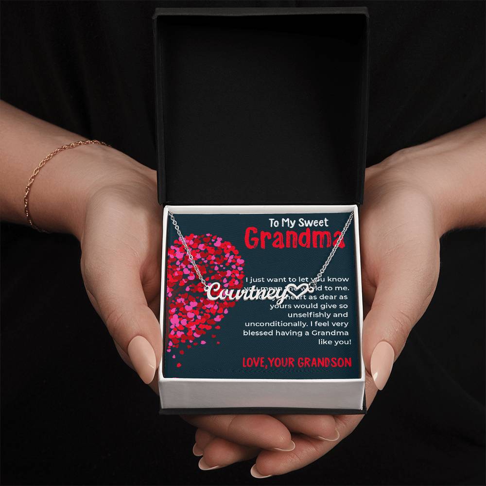To My Sweet Grandma | Timeless Heart Name Necklace Gift from Grandson | Gift for Grandma