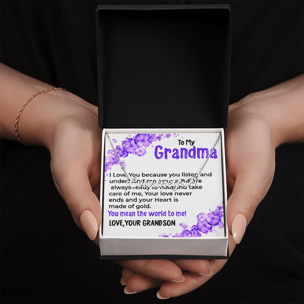 To My Grandma, My World | Stunning Heart Name Necklace Gift from Grandson | Gift for Grandma