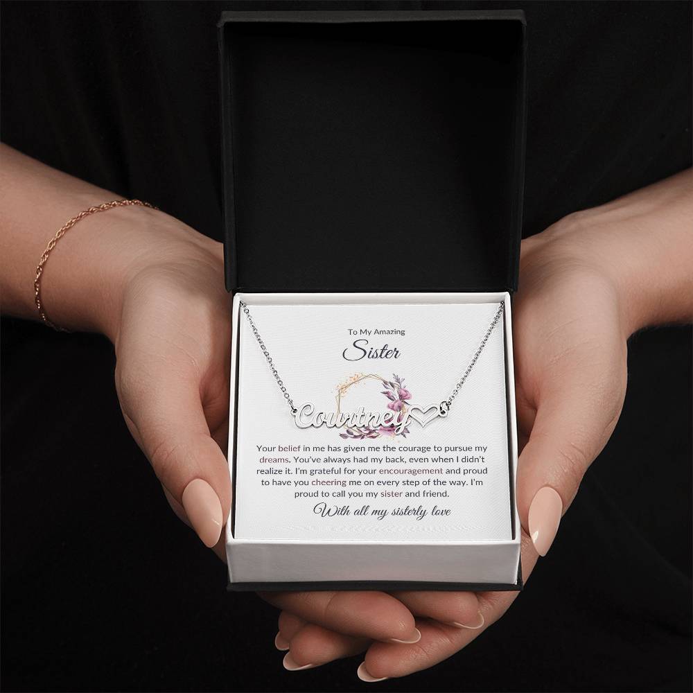 To My Amazing Sister Heart Name Necklace | Gift for Sister | Necklace Gift for Sister