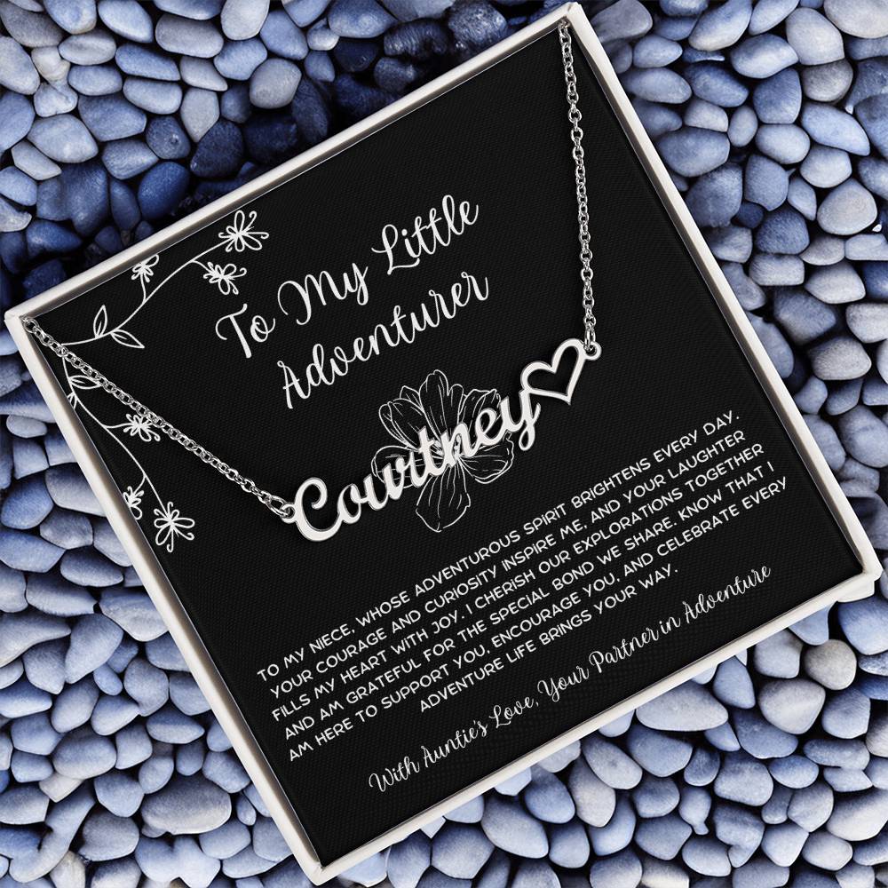 To My Little Adventurer - From Aunt to Niece Name Necklace With Heart Character - SOUVMOUR