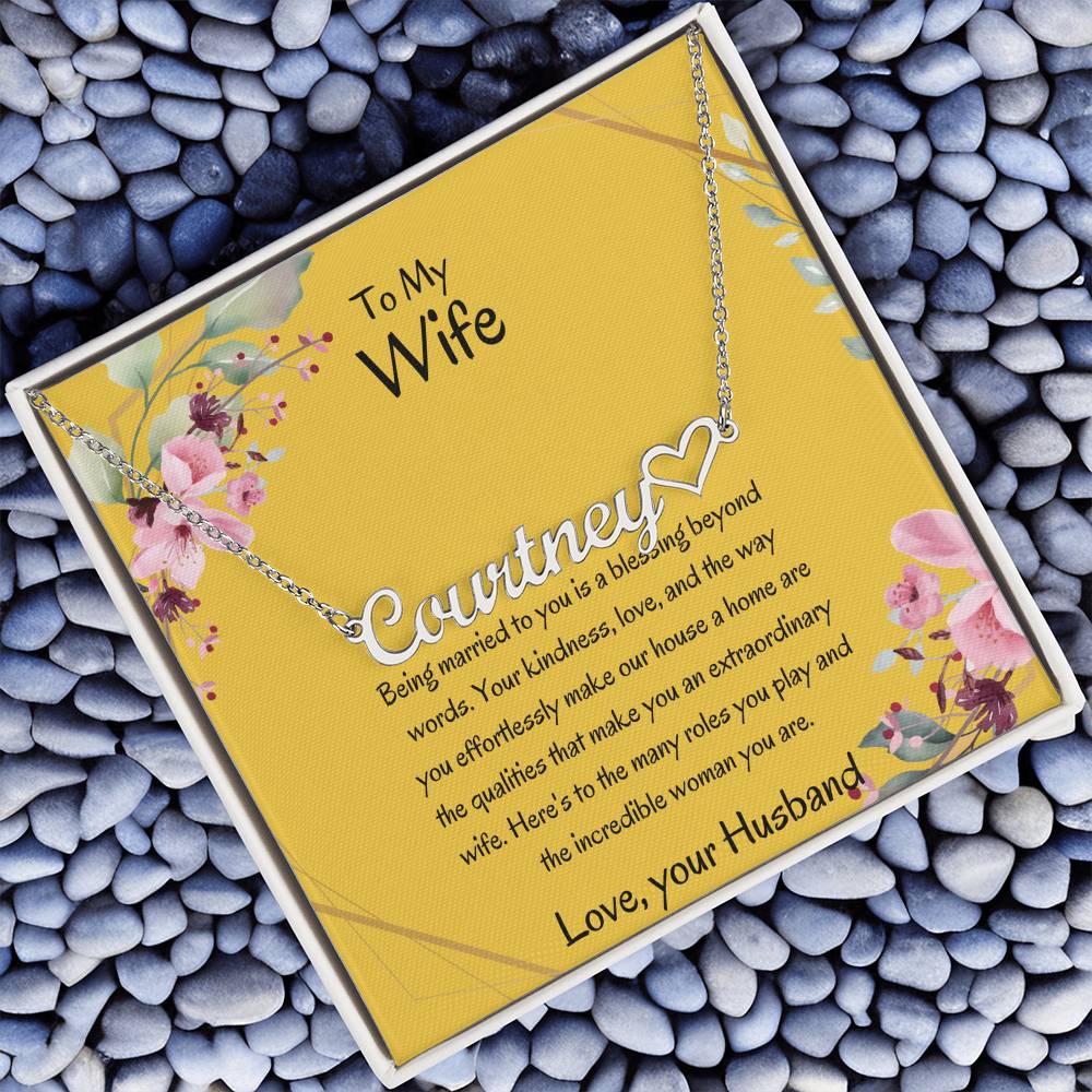 To My Wife, My Universe - Personalized Heart Name Necklace with Special Message