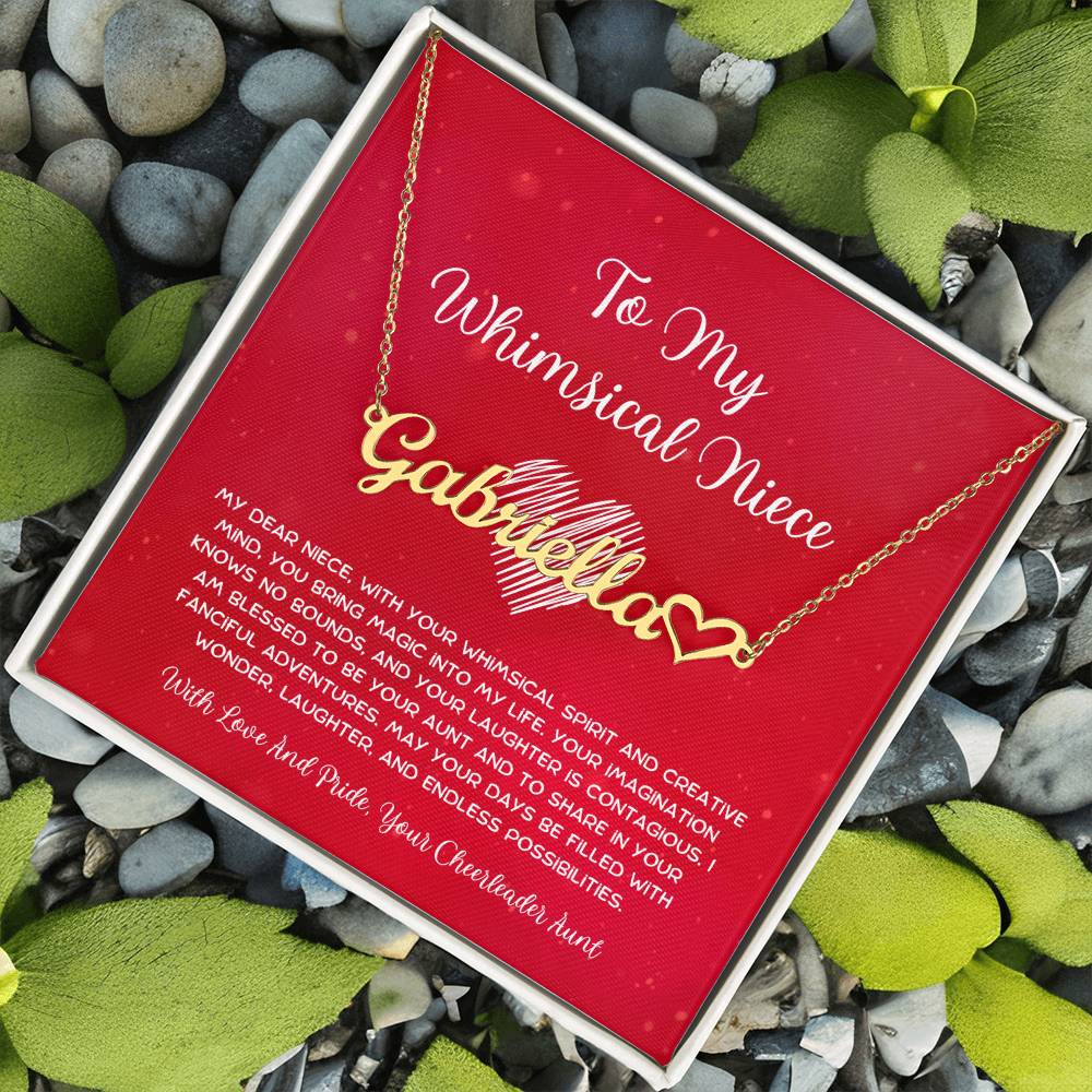 To My Whimsical Niece - From Aunt to Niece Name Necklace With Heart Character - SOUVMOUR