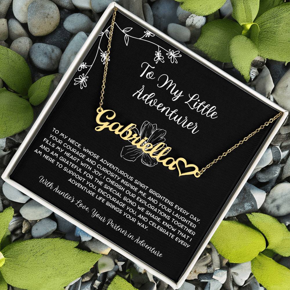 To My Little Adventurer - From Aunt to Niece Name Necklace With Heart Character - SOUVMOUR