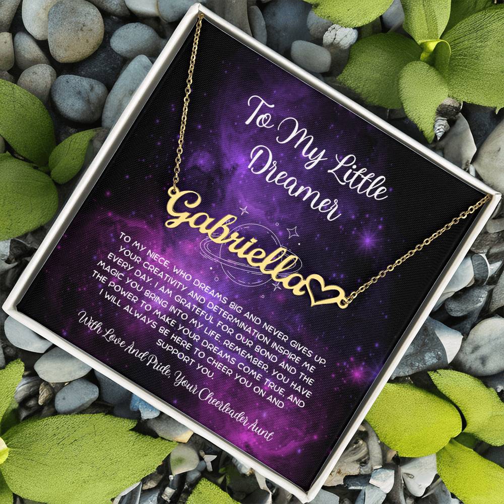 To My Little Dreamer - From Aunt to Niece Name Necklace With Heart Character - SOUVMOUR