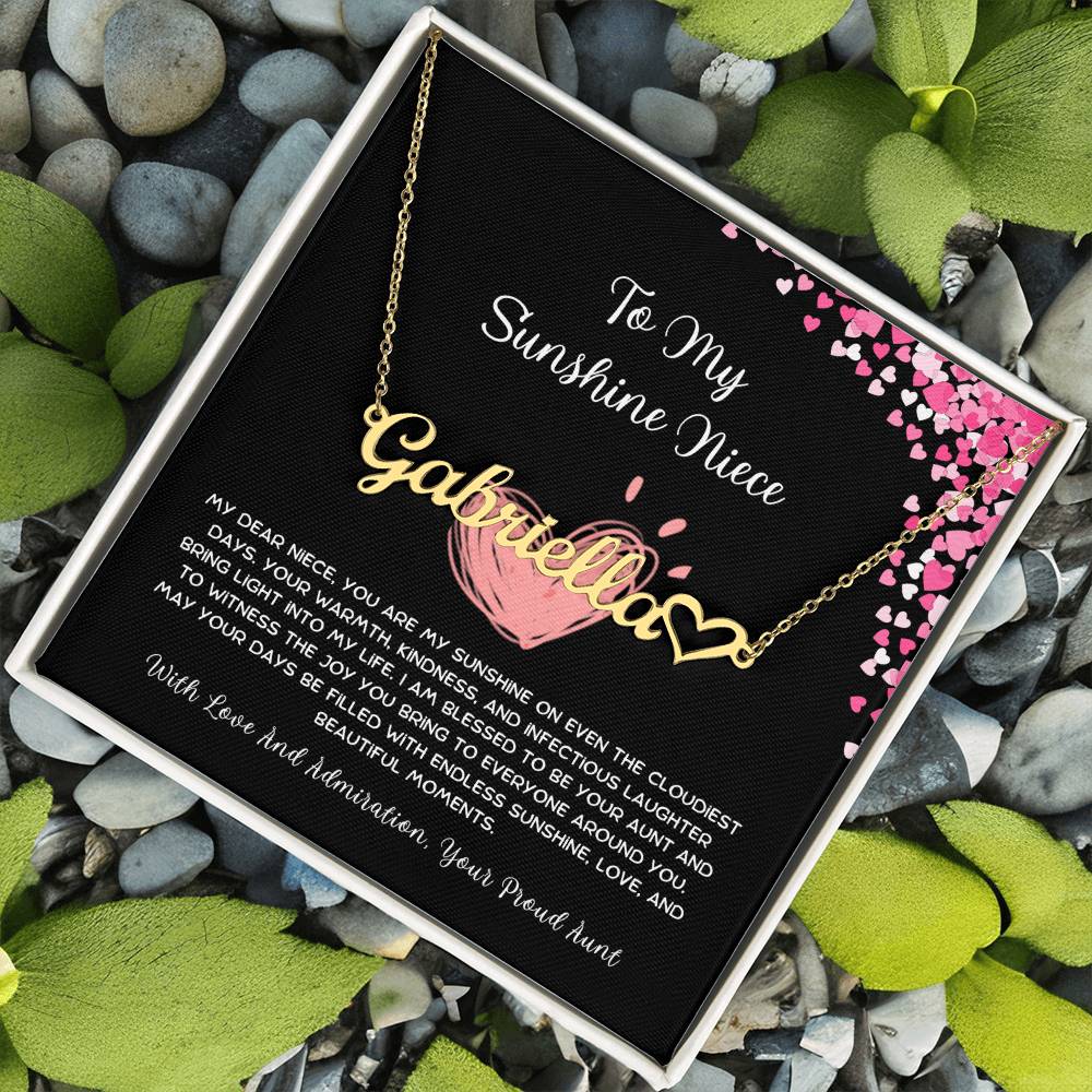 To My Sunshine Niece - From Aunt to Niece Name Necklace With Heart Character - SOUVMOUR