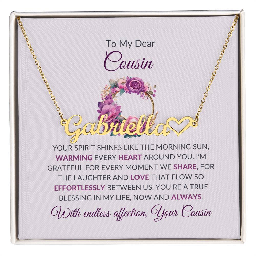 Custom Name Necklace | Cousin Necklace | To My Dear Cousin - Heart Name Necklace | Cousin Friendship Necklace