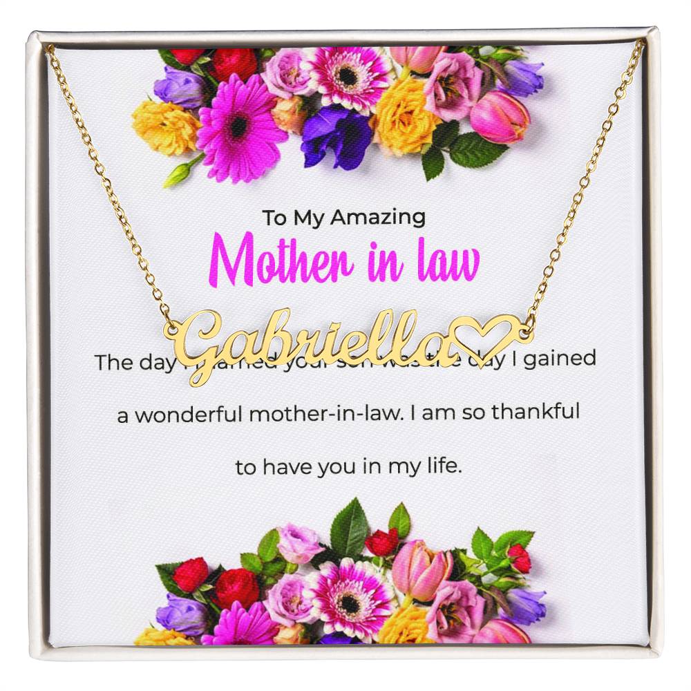 To My Amazing Mother-in-Law | Heart-Shaped Custom Name Necklace with Loving Message