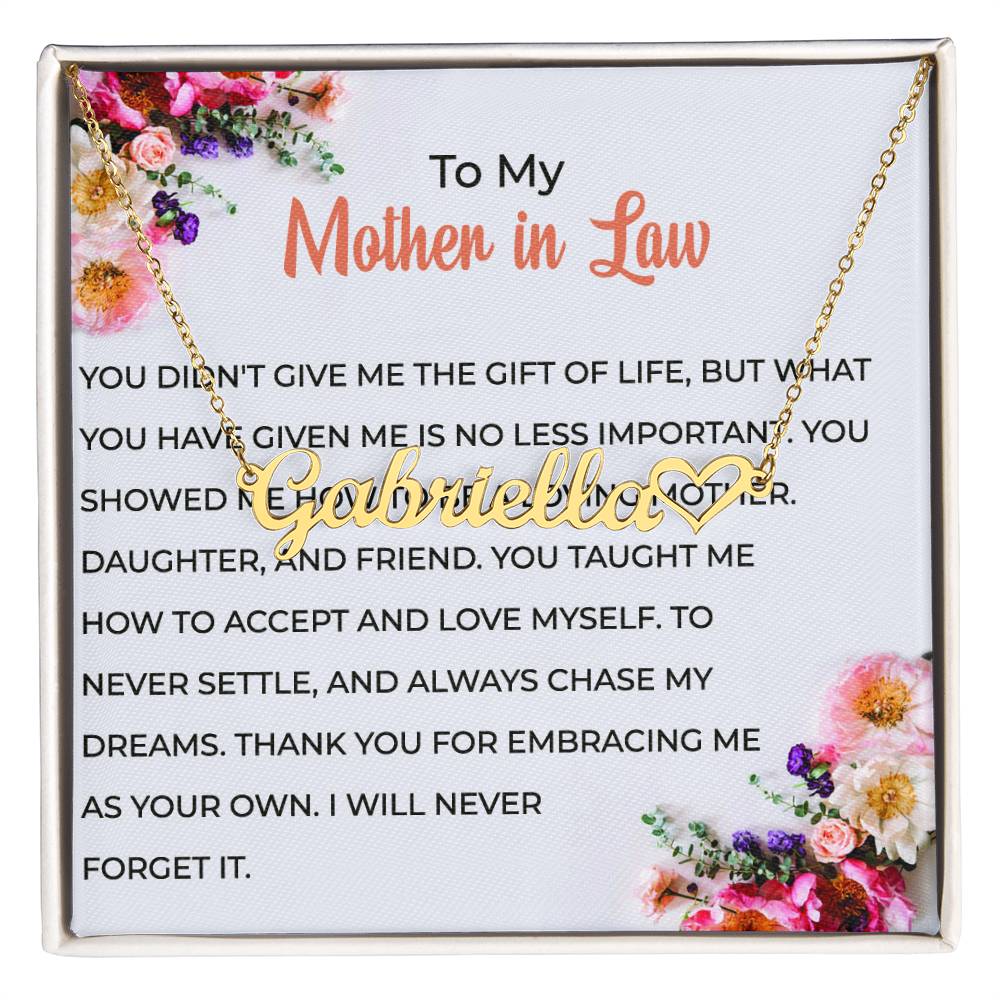 To My Wonderful Mother-in-Law | Heart-Shaped Custom Name Necklace with a Special Message