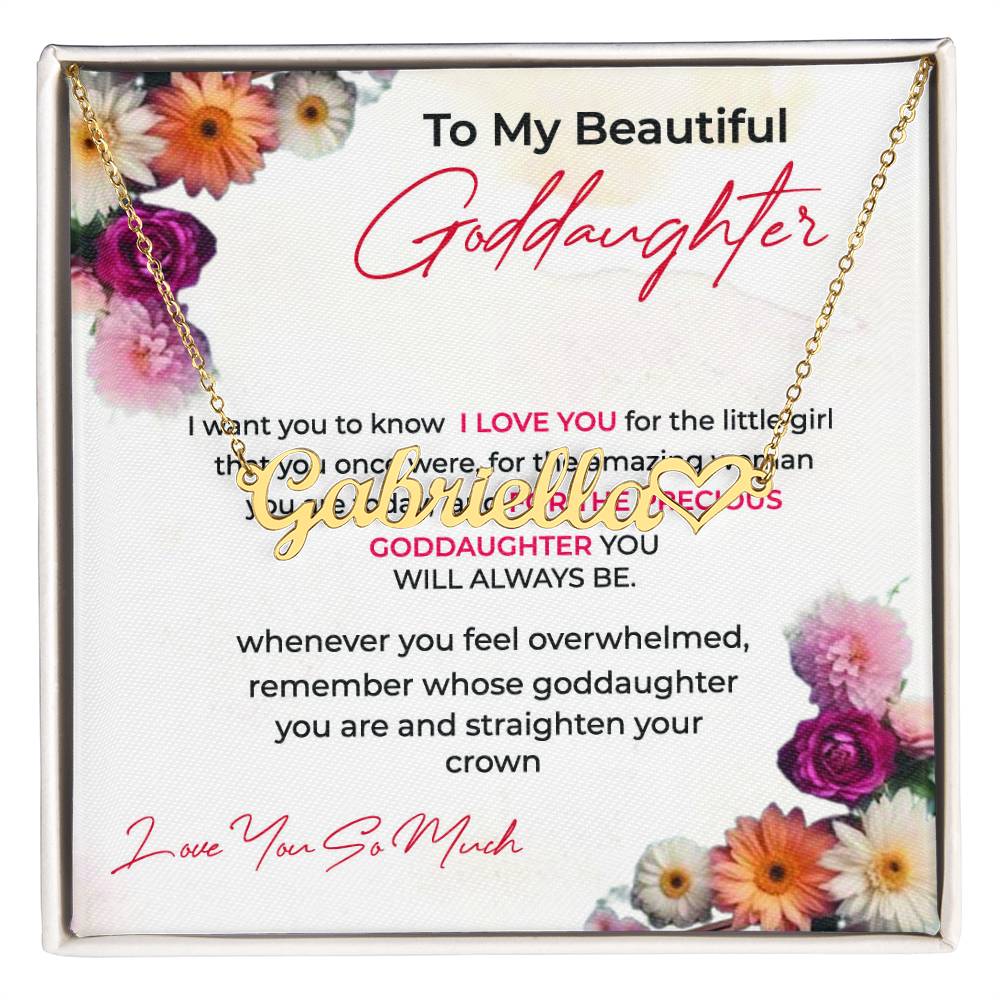 To My Beautiful Goddaughter | Heart Shaped Custom Name Necklace with a Loving Message Card
