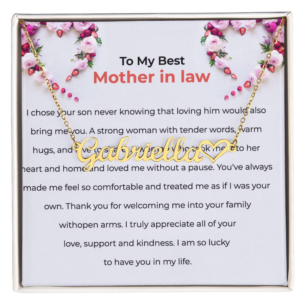 For the Best Mother-in-Law | Heart-Shaped Custom Name Necklace with Heartfelt Wishes