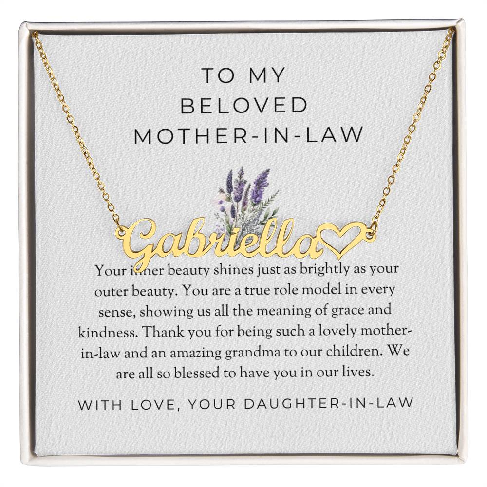 To My Beloved Mother-in-Law | Heart Name Necklace with Heartfelt MessageTo My Beloved Mother-in-Law | Heart-Shaped Custom Name Necklace with Heartfelt Message