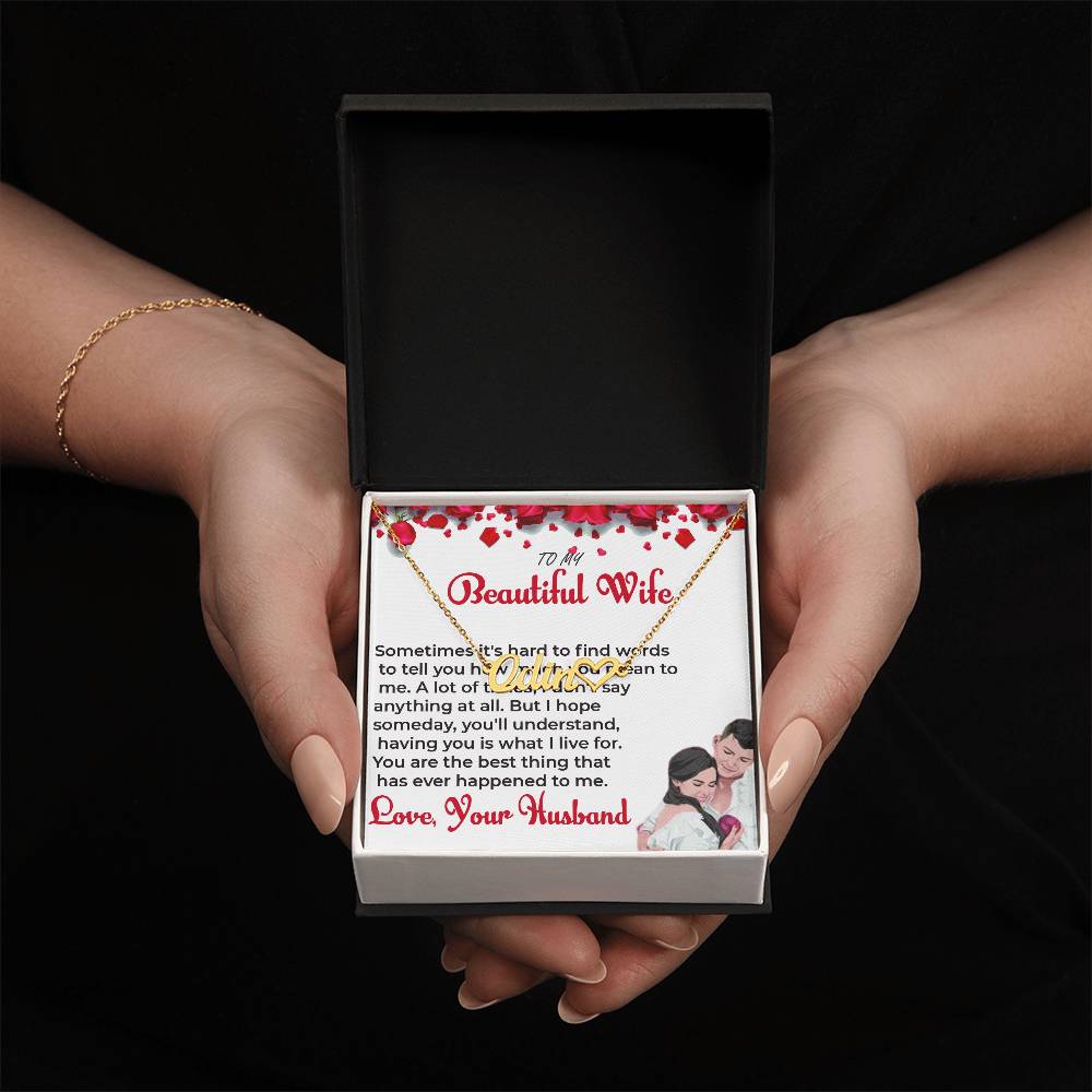 To My Beautiful Wife - Personalized Heart Name Necklace with Special Message
