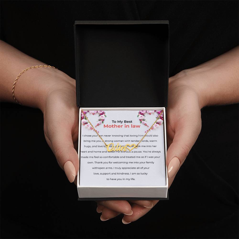 For the Best Mother-in-Law | Heart-Shaped Custom Name Necklace with Heartfelt Wishes