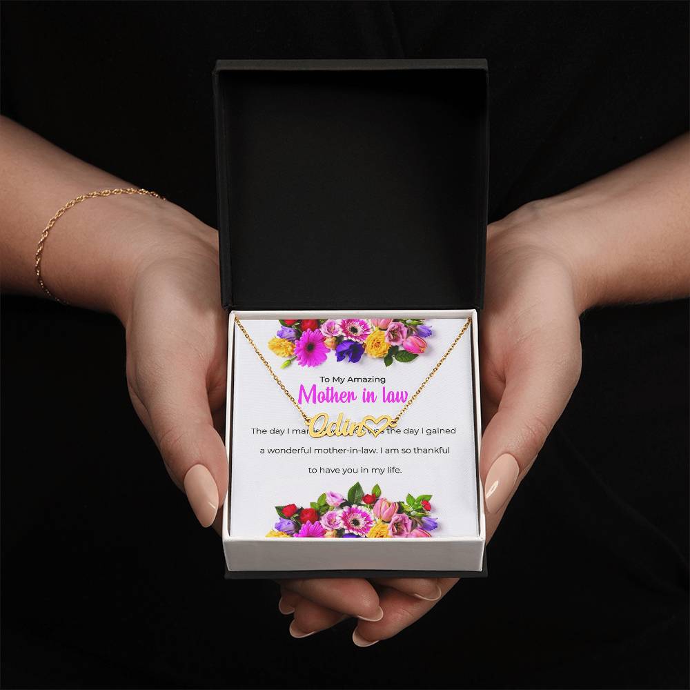 To My Amazing Mother-in-Law | Heart-Shaped Custom Name Necklace with Loving Message